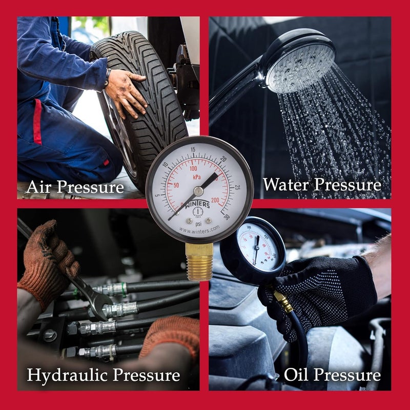 Winters Instruments Winters 2 inch Dial Size, Multi Function Economy Utility Dry Pressure Gauge, Brass Internals, Black Steel Case, Dual Scale 0-100 psi/kPa, 3-2-3% Accuracy, 1/4 inch NPT Bottom Mount, Pressure Gauge - Image 5